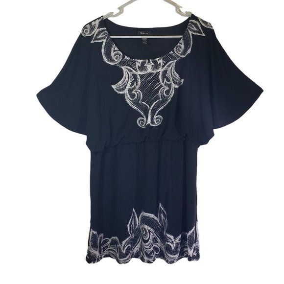 STYLE & CO Large Black, White Floral Shift, Flutter Sleeve, Blouson Dress - Picture 1 of 5